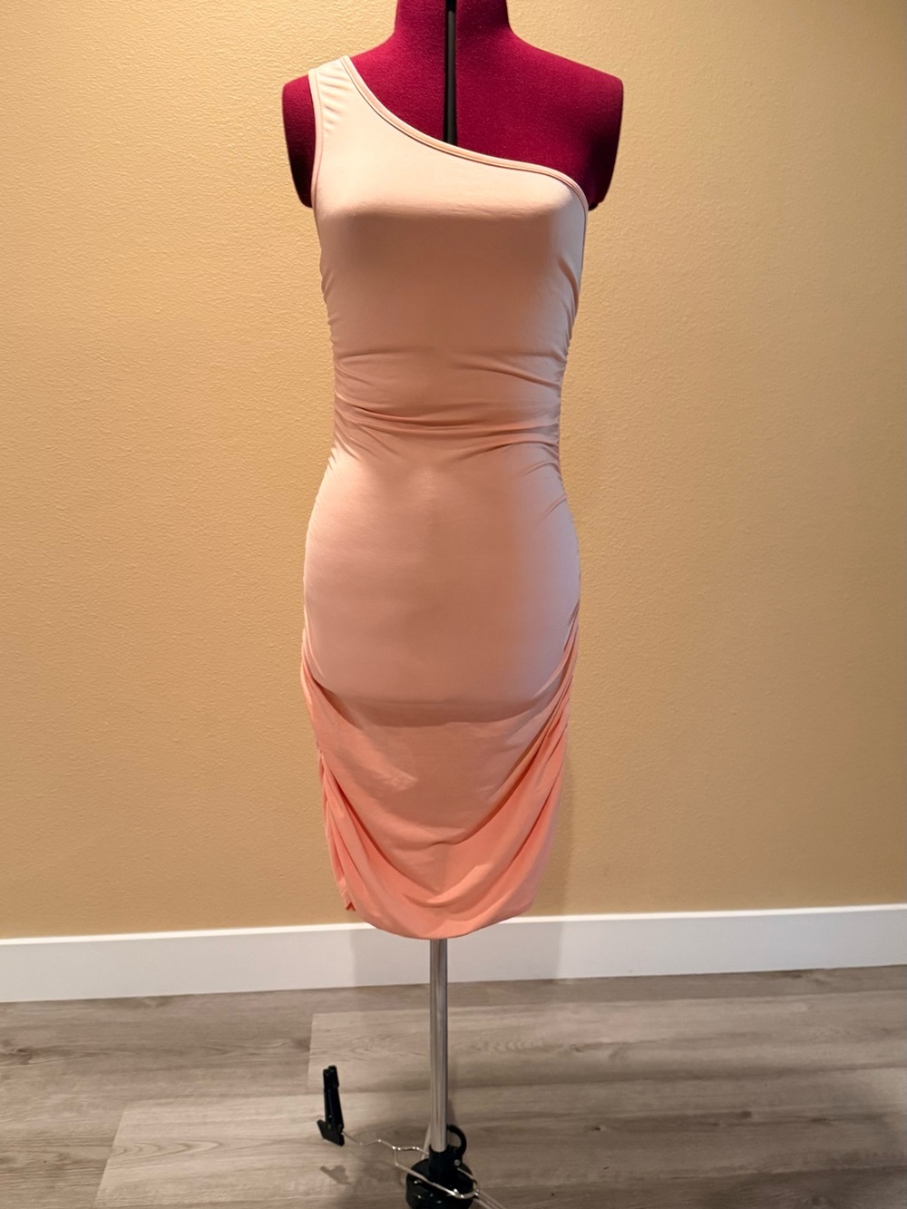 SHEIN One-Shoulder Peach Bodycon Dress with Draped Hem